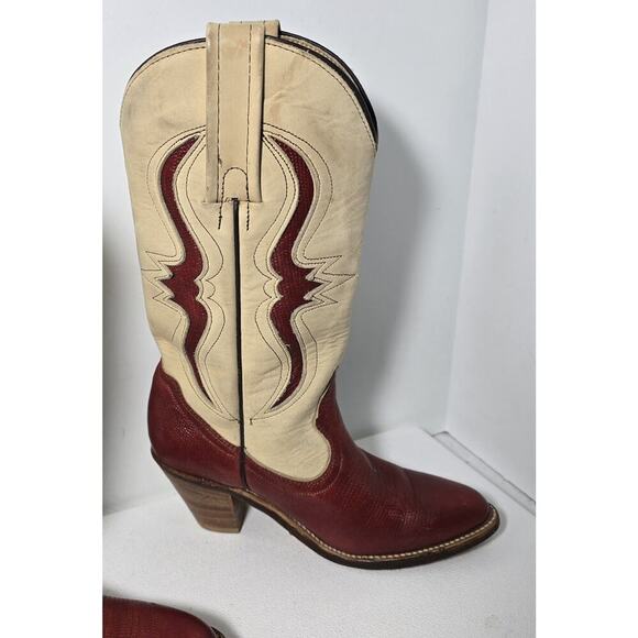 Vintage FRYE Tan Red Leather Bench Crafted Cowgirl Western Ladies Boots Sz 6B - Picture 8 of 16